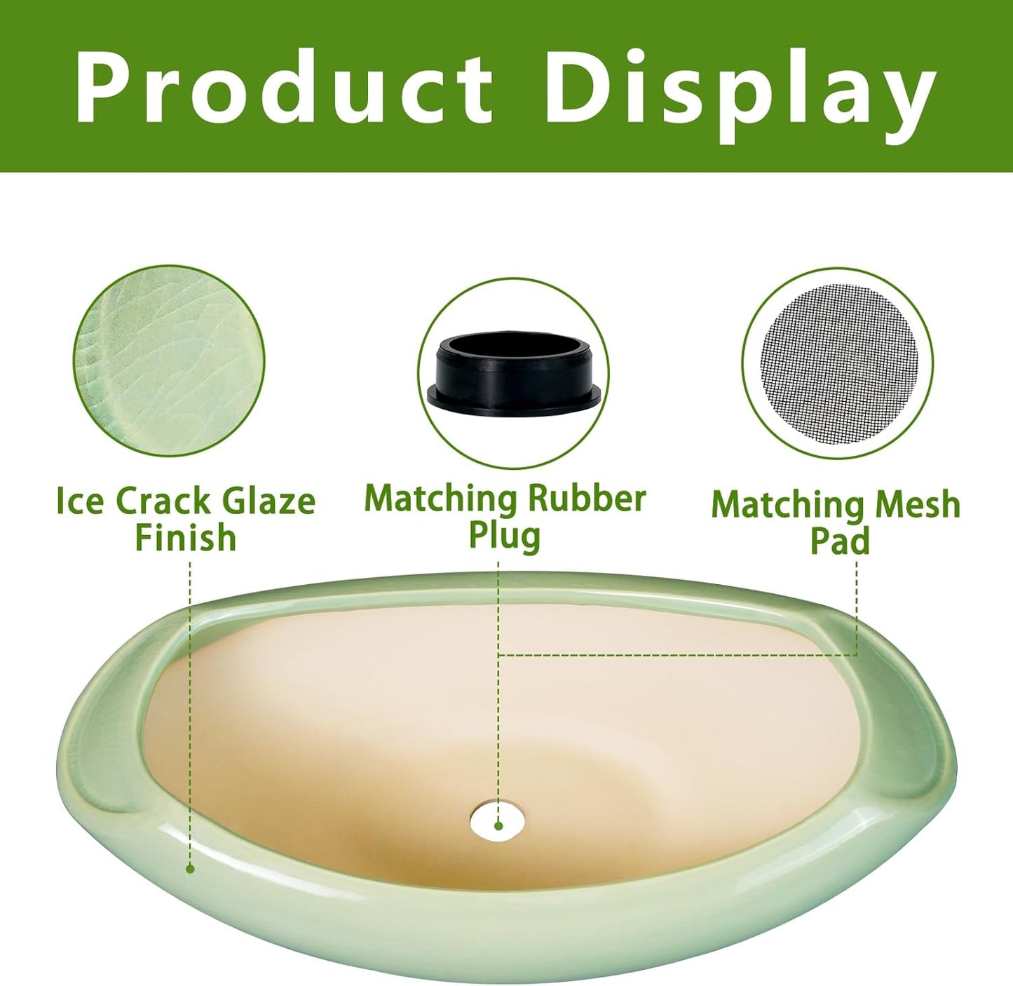 Ceramic Bonsai Pots - Large Succulent Planter 18 Inch Plant Pot Indoor Succulent Pot with Drainage Hole Outdoor Planter Bonsai Tree Pot for House Home Garden Decor Green