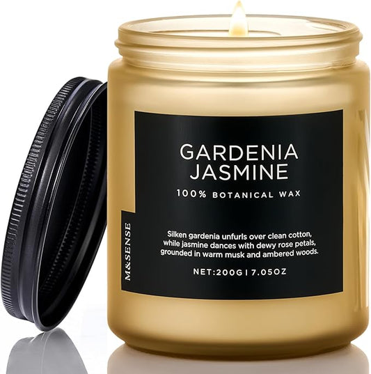M&SENSE Gardenia Jasmine Scented Candle, 50 Hours Slow Burning Clean Non Toxic 7.05oz 2 Wicks Highly Scented Aromatherapy Candle for Housewarming Gifts, Long Lasting Fragrance for Bath & Office