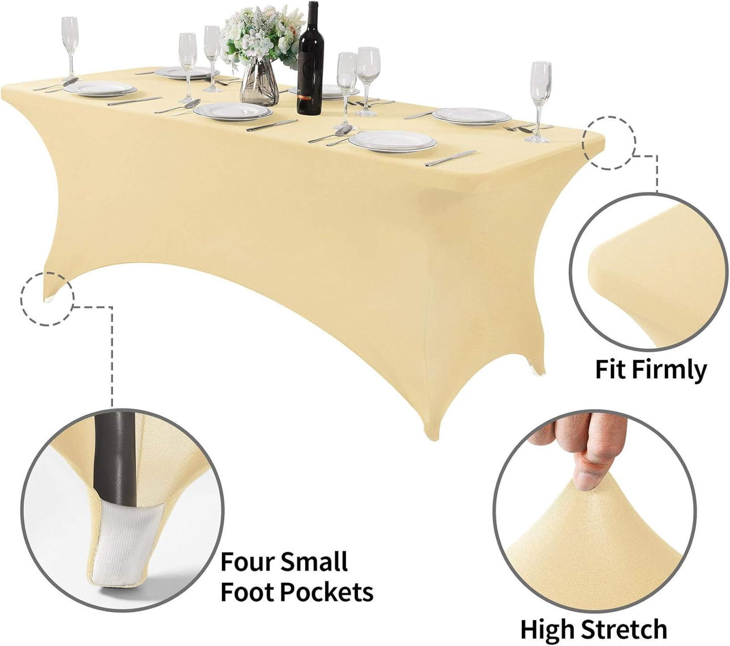 Spandex Table Cover for 6Ft or 4fT or 8ft Table Universal Fitted Stretch Tablecloth for Party, Banquet, Wedding and Events-Champagne