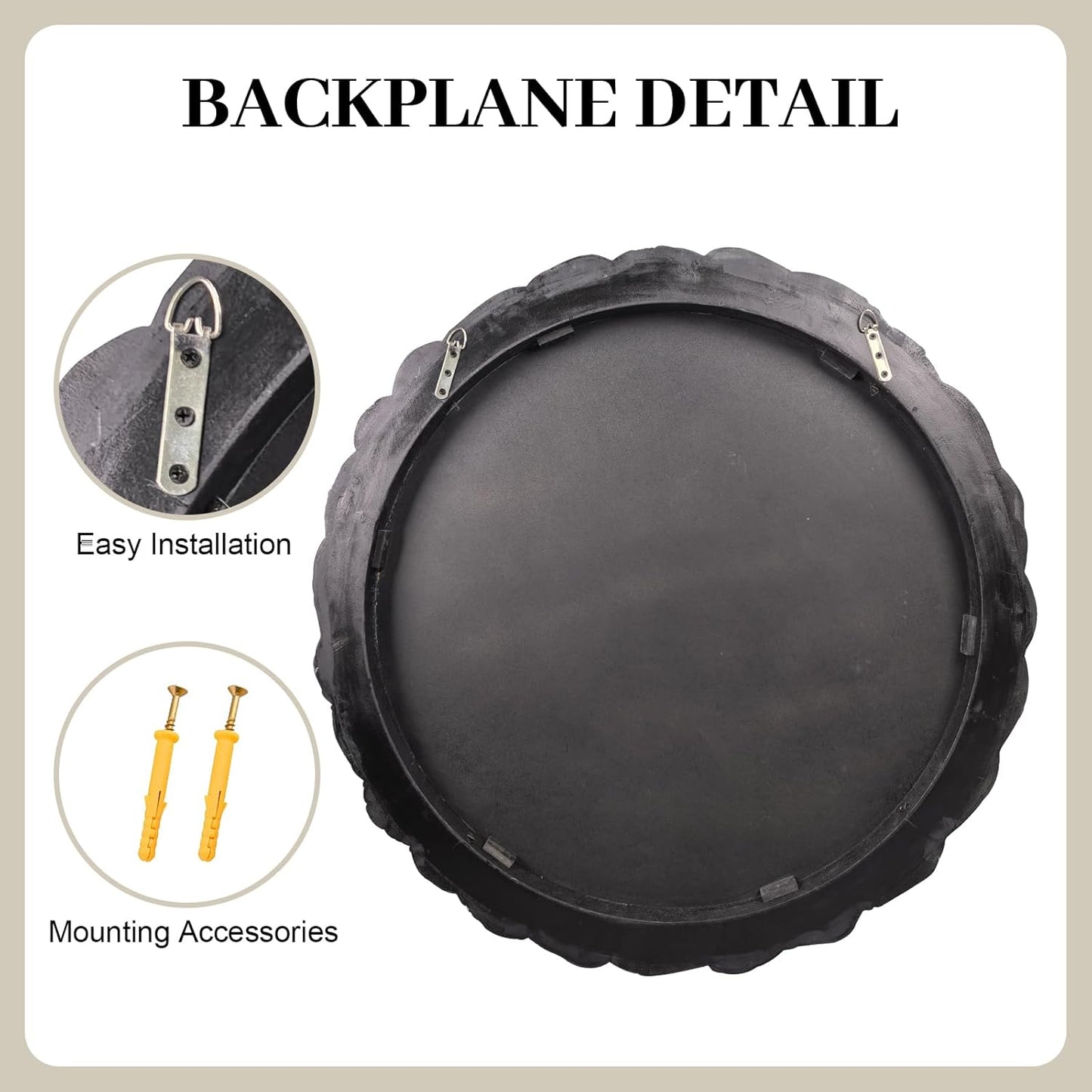 35" Wood Round Mirror, Rustic Wall Mirror with Thick Frame, Large Round Mirrors for Wall Decor, Wooden Circle Beveled Mirrors for Entryway, Farmhouse, Washed White