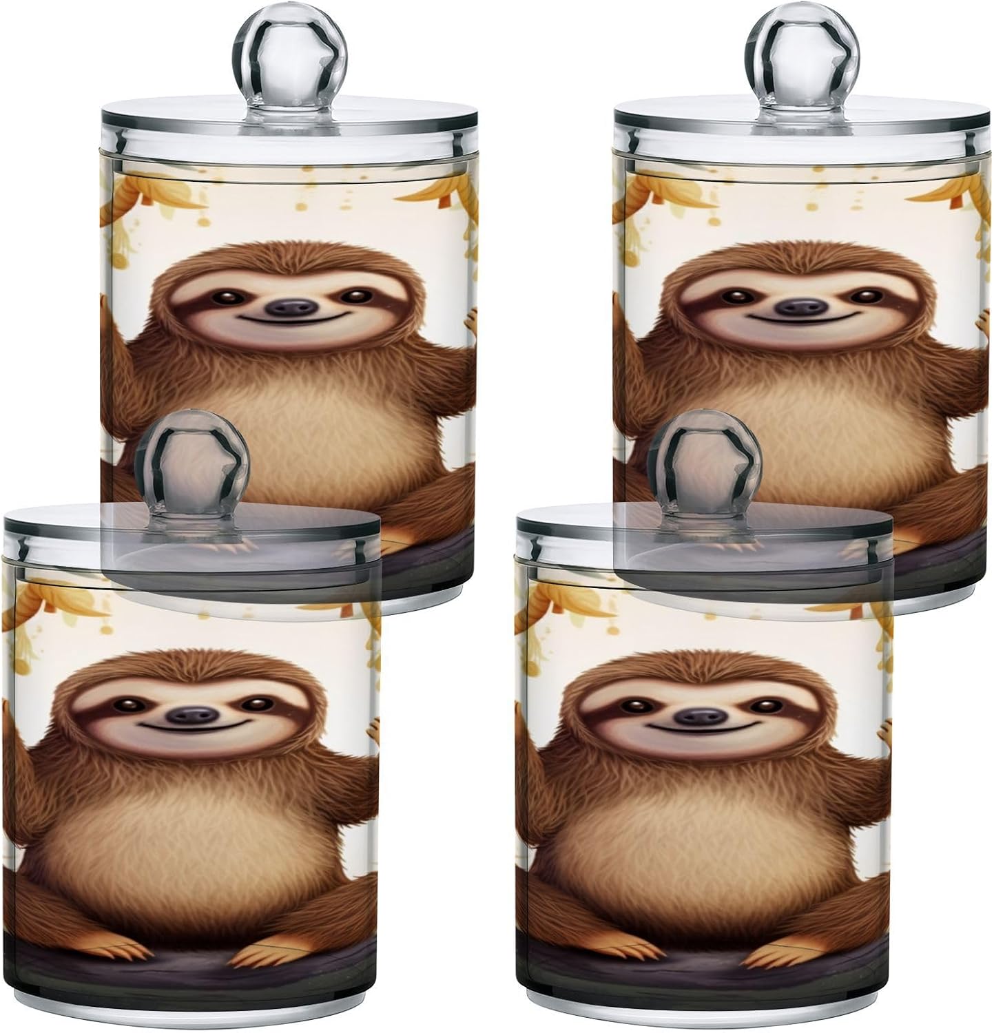 Cute Sloth 2PC Airtight Transparent Plastic Storage Jar Food Storage Container Plastic for Food Herbs Tea etc with Storage Lid easy to use and clean With lid Easy To Use