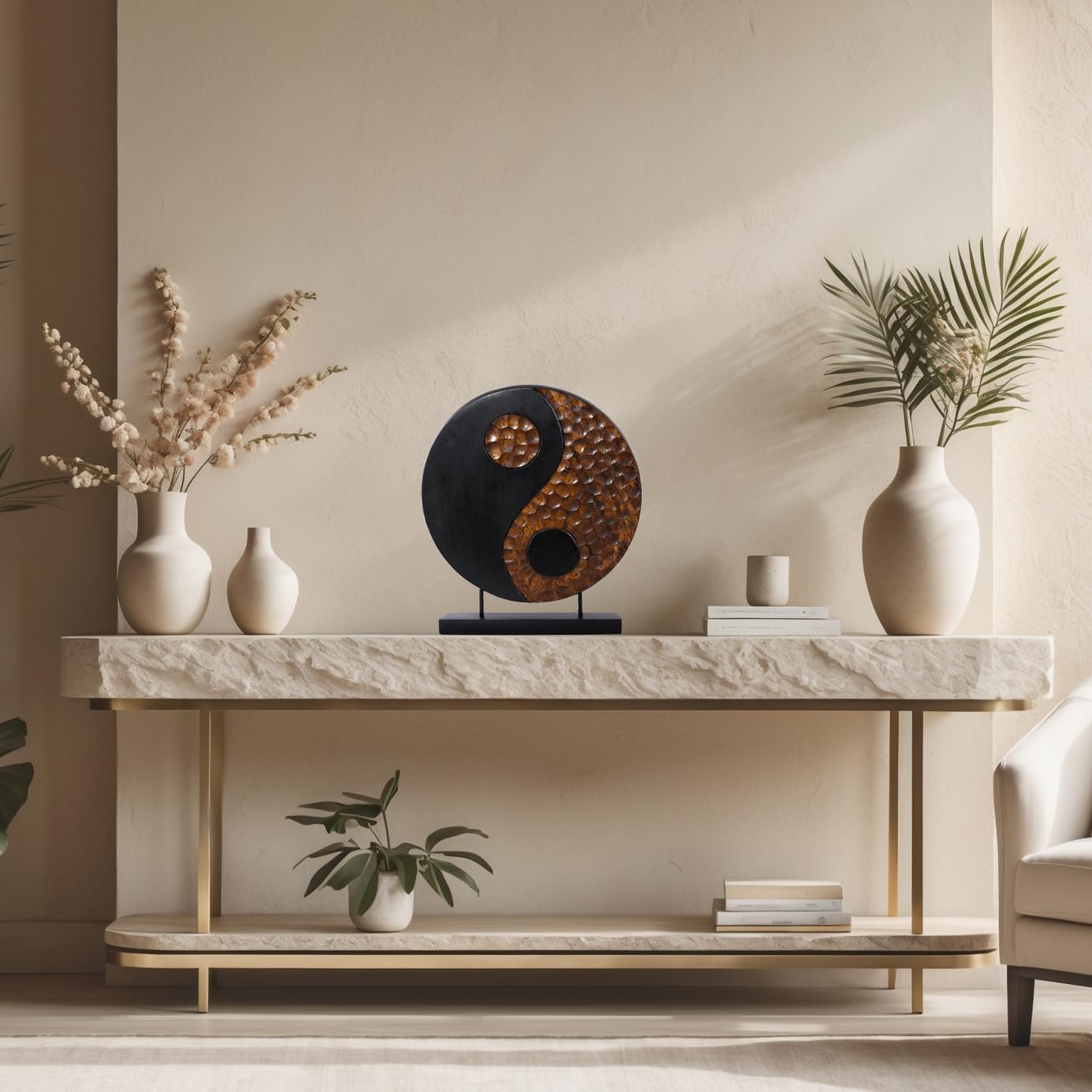 Decozen Solid Wood Yin Yang Sculpture Ideal for Home, Mantel, Fireplace, and Foyer Decor - Valentines Day Gifts from Daughter, Son, Husband