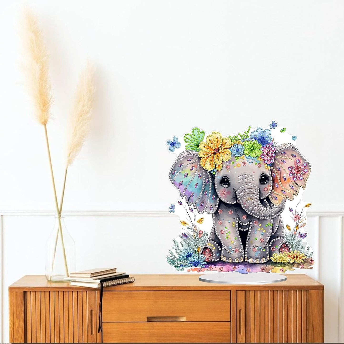Diamond Painting Kits for Adults Beginners, 5D Full Drill Elephant Crystal Art Desktop Ornament, DIY Single Sided Home Office Desk Decor, Creative Craft Gift Set with Tools