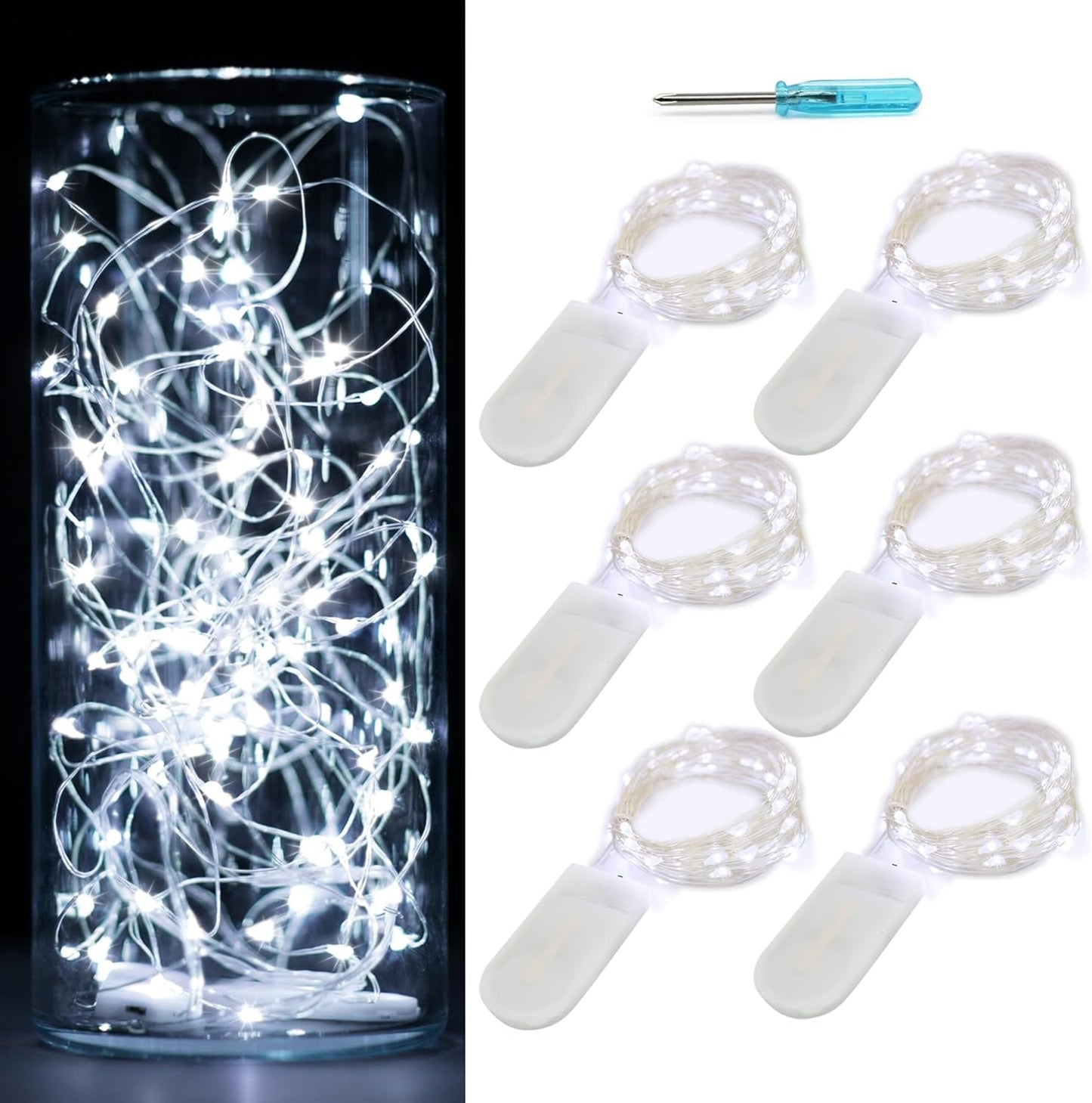 OakHaomie 6 Pack 10ft(3m) LED Starry String Lights 30 Micro LEDs on Silvery Copper Wire,2pcs CR2032 Batteries Required and Included, for DIY Wedding Centerpiece Table Decorations (Cool White)