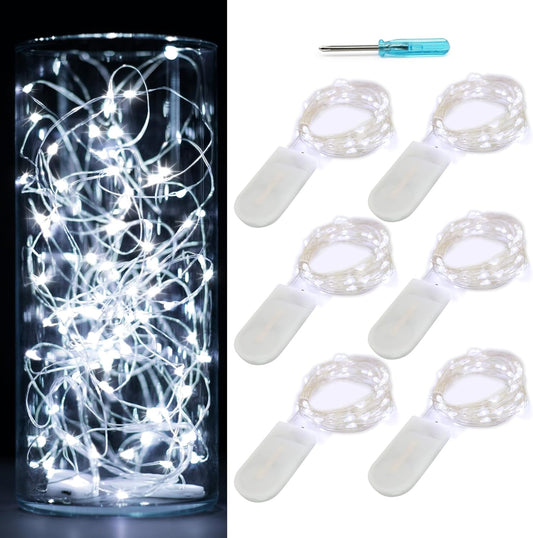 OakHaomie 6 Pack 10ft(3m) LED Starry String Lights 30 Micro LEDs on Silvery Copper Wire,2pcs CR2032 Batteries Required and Included, for DIY Wedding Centerpiece Table Decorations (Cool White)
