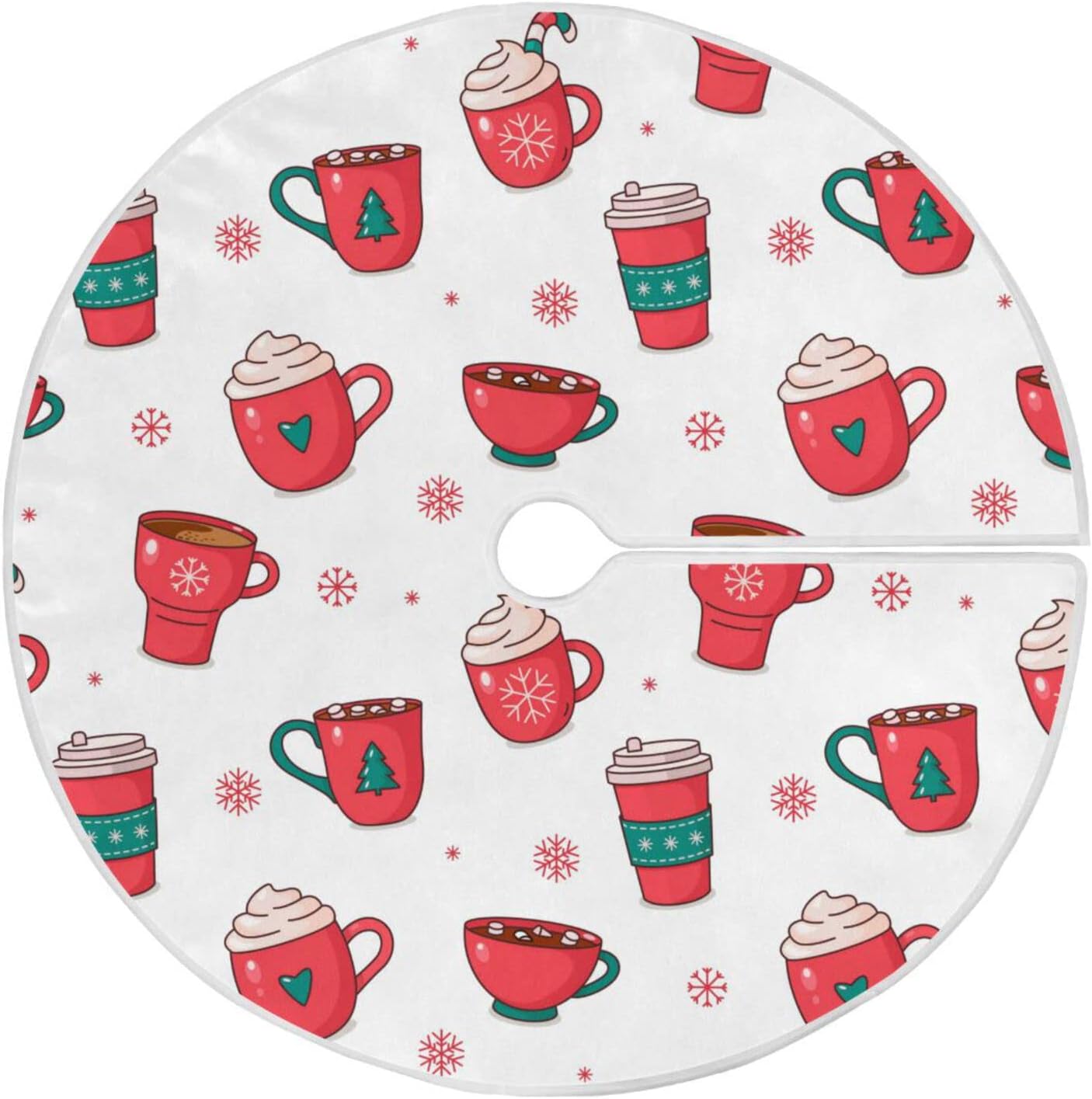 Christmas Hot Chocolate Coffee Tree Skirt, Seasonal Tree Mat Holiday Party Supplies Ornaments Indoor Outdoor Decorations for Tabletop Trees 47.2 Inches