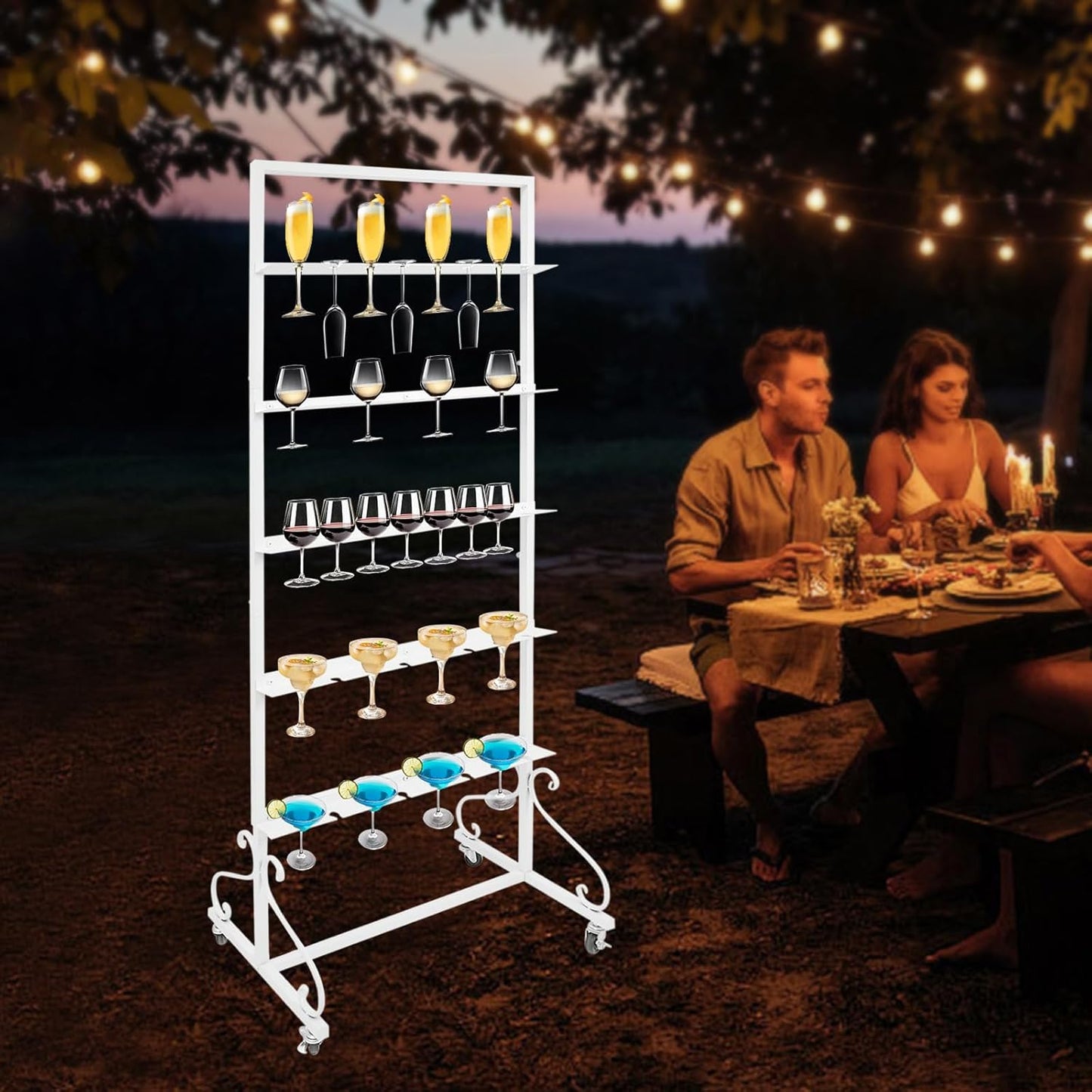 40 Slots Champagne Holder Stand for Party, Wine Glass Display Wall Holder, Stable Wine Glass Stemware Rack for Bar, Wedding, Party (White)