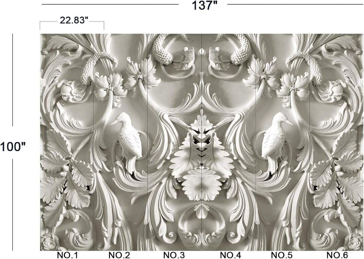 White Gypsum Art Wall Mural Wallpaper for Bedroom 137" x 100"