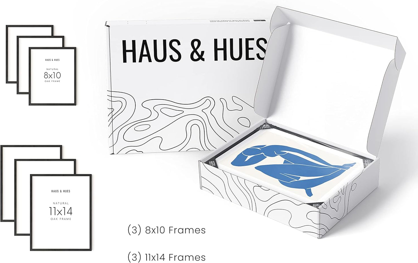 HAUS AND HUES Gallery Wall Picture Frames - Set of 6 Black Picture Frame Sets For Wall Collage, Pack of Photo Frames Set, Picture Frames For Wall, Gallery Home Decor (Three 8x10, Three 11x14 Black)