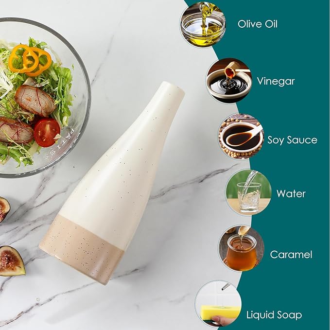 vancasso 16 Oz Ceramic Olive Oil Dispenser Bottle, Bottle Dispenser with Spout and Funnel for Kitchen,Suitable for Oil, Vinegar, Coffee Syrups & Other Liquids，Cream