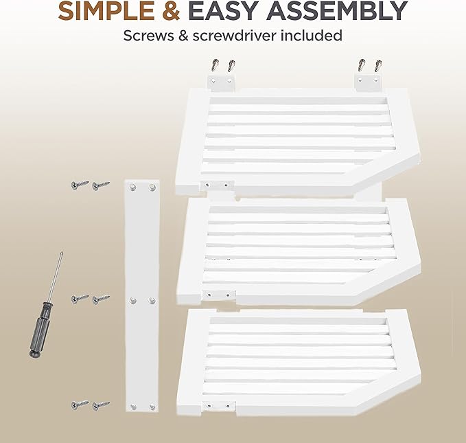 Cabinet Organizer Shelf - Bamboo Corner Rack for Kitchen Counter, Cabinet Space Saver for Plates, Dishes, Bowls, Bread Pantry, Bathroom Storage or Countertop Stand, White