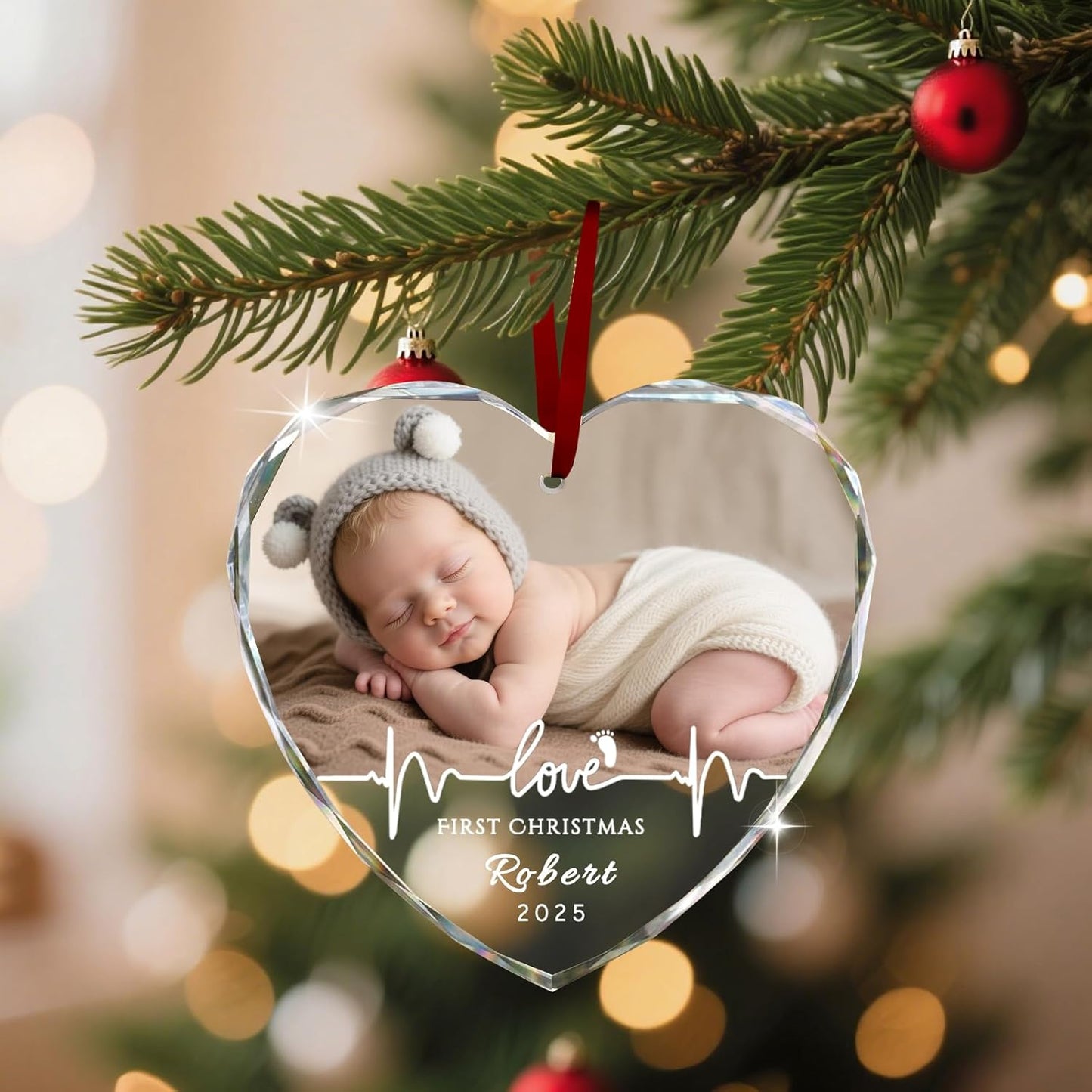 Custom Christmas Ornament Glass-Personalized Christmas Ornaments with Photo/Name/Date/Text,Wedding Christmas Birthday Baby Gifts (Color 4)