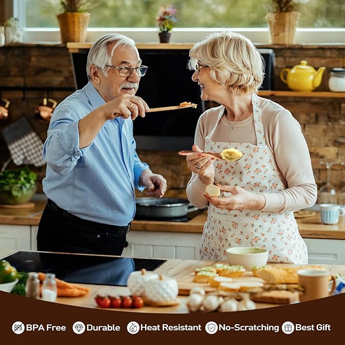 Wooden Utensil Set,WOTTISH 7Pcs Nonstick Wood Spatula,Wooden Kitchen Utensils Set Non Toxic,Wooden Spoons for Cooking（A07）