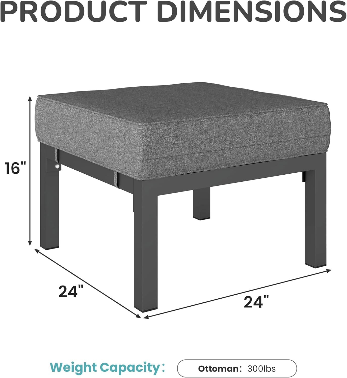 Solaste Outdoor Footstools Patio Ottoman Set of 2, Aluminum All-Weather Outdoor Footrest Seat with Removable Cushions, Patio Furniture Ottomans for Garden, Backyard, Poolside-Gray