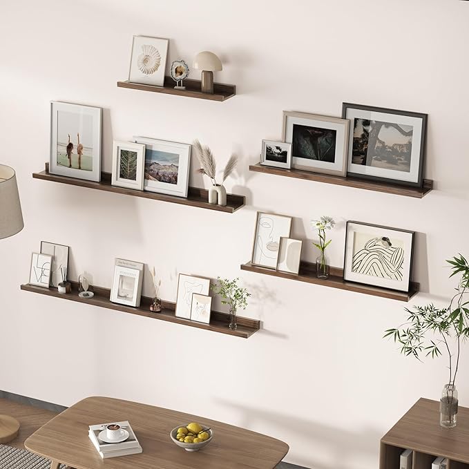 Floating Shelves for Wall, Picture Ledge Shelf 24 Inch Solid Wood Set of 2, Rustic Wall Shelves with Lip, Kids Bookshelf, Photo & Picture Live Edge Floating Shelves for Bedroom, Living Room, Kitchen