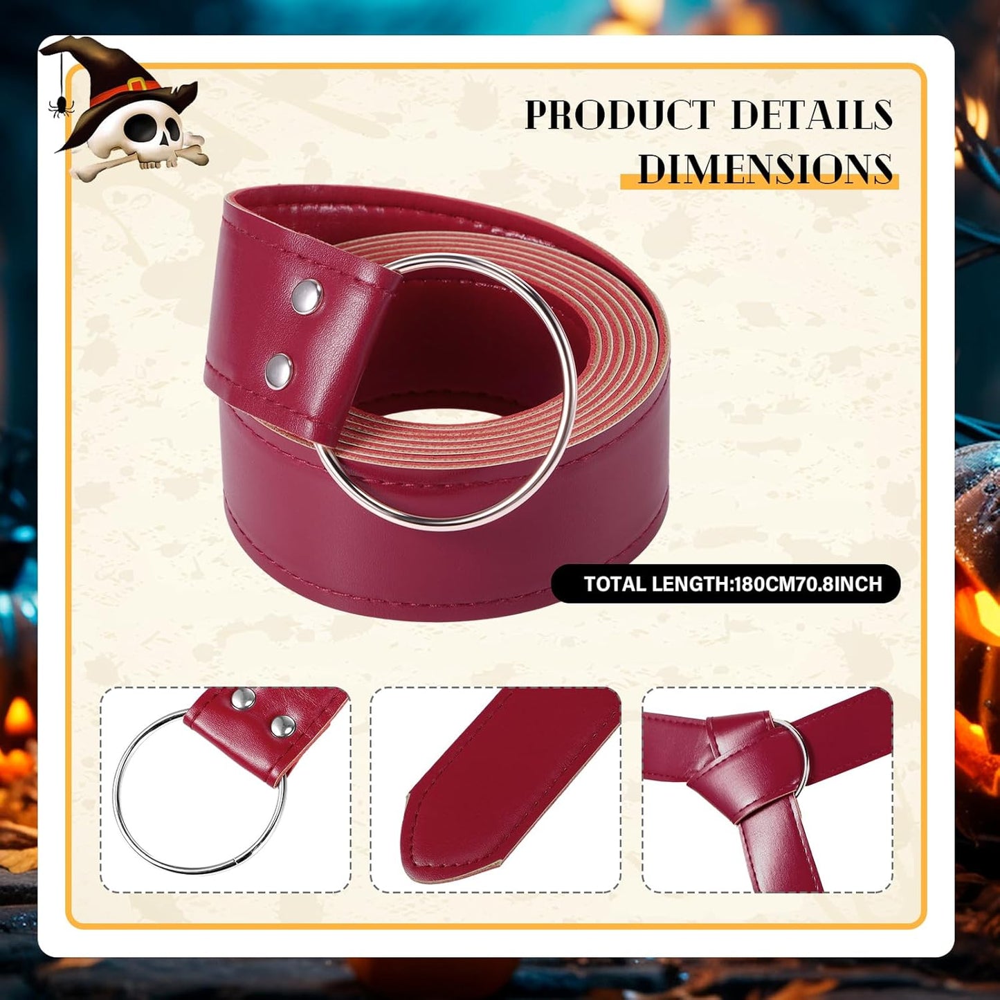 Boao Potion Bottles with Cork Set Dark Magic Cork Round Potion Bottle with Leather Belt Clear Glass Large for Halloween Costume Props DIY Crafts Decorative, 200 ml(Claret)