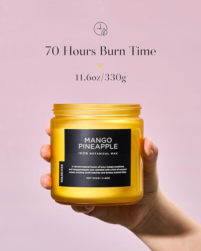 M&SENSE Mango Pineapple Tropical Scented Candle - 11.6oz Natural Soy Wax Non Toxic 70-Hour Burn 2-Wick Fruit Scent for Home, Housewarming Gifts - Aromatherapy Candle for Women, Men & Family Friends