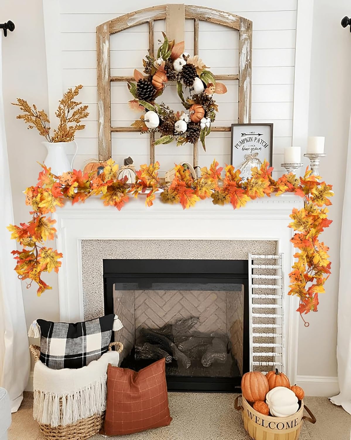 Lvydec 2 Pack Fall Maple Leaf Garland - 5.9ft/Piece Artificial Fall Foliage Garland Thanksgiving Decor for Home Wedding Party Christmas (Yellow)