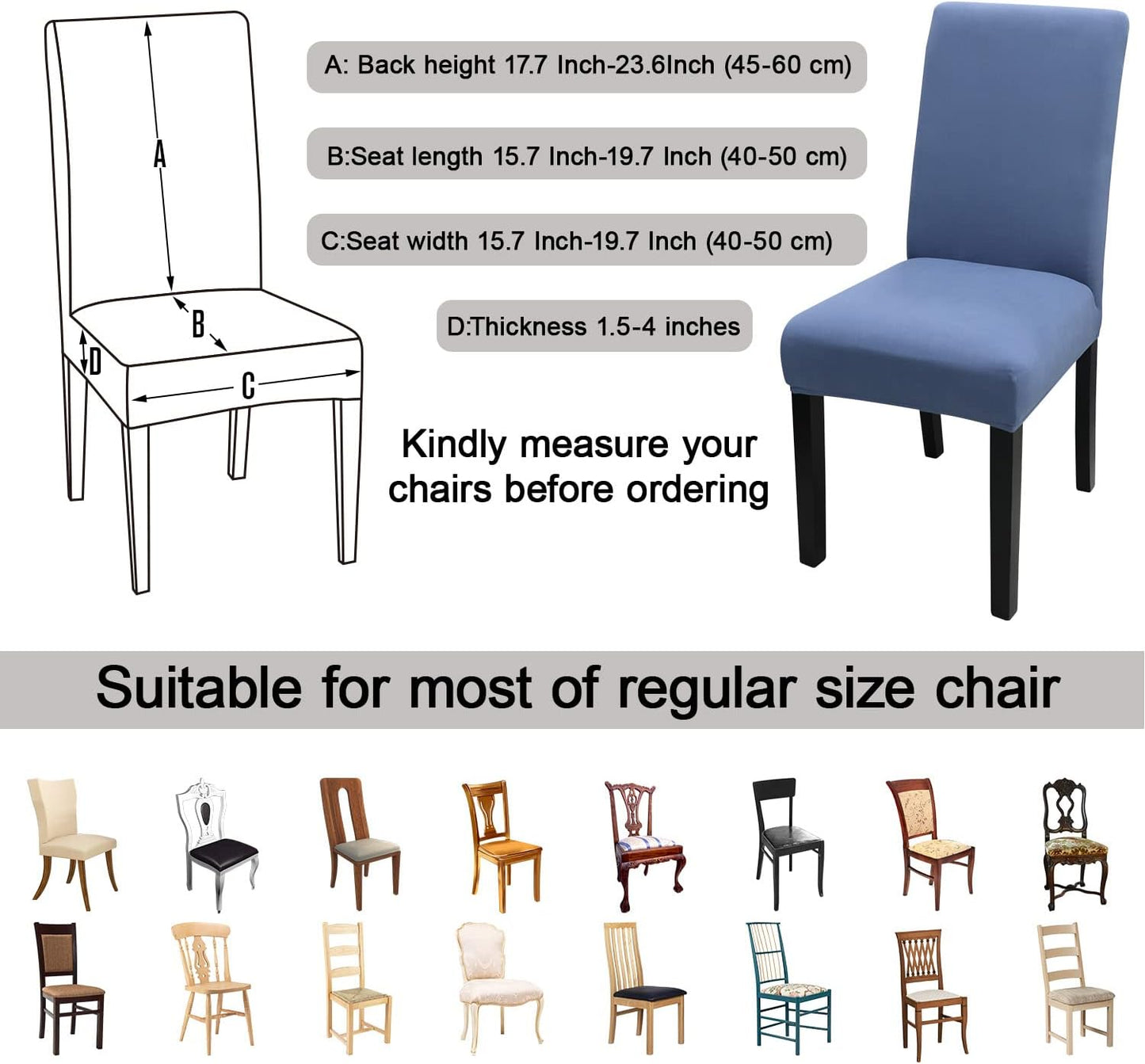 JQinHome 6 Pcs Dining Chair Slipcover,High Stretch Removable Washable Chair Seat Protector Cover for Home Party Hotel Wedding Ceremony (Gray Blue)