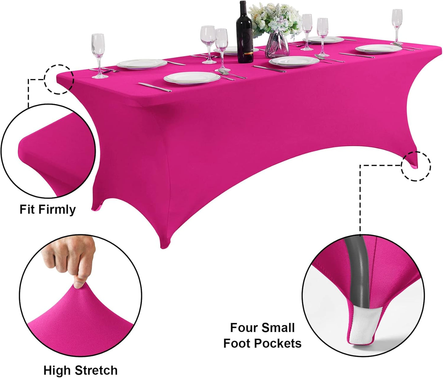 SuperO Waterproof Spandex Table Cover for 8FT Table Universal Fitted Stretch Tablecloth for Party, Banquet, Wedding and Events-Fuchsia