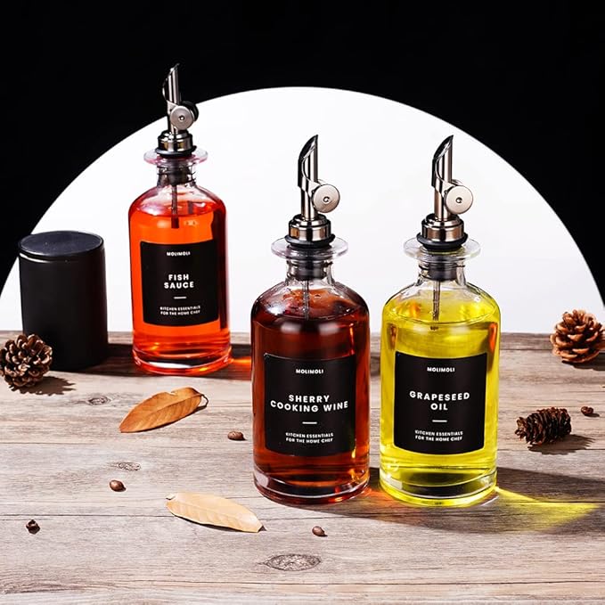 Molimoli Olive Oil Dispenser Bottle for Kitchen With Weighted Pourer - Glass Cruet Set of 4 | 350ml
