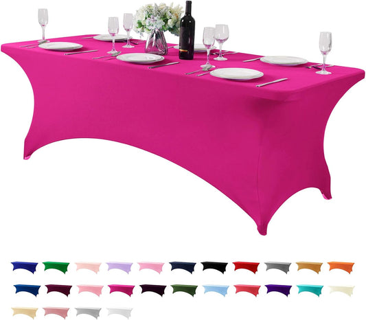 Spandex Table Cover for 8FT or 4ft or 6ft Table Universal Fitted Stretch Tablecloth for Party, Banquet, Wedding and Events-Fuchsia