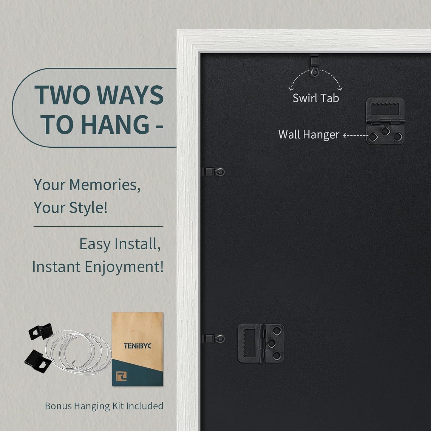 13x19 Picture Frame 3 pk, Textured White Solid Wood Poster Frame, HD Tempered Glass, Wall Gallery Frame