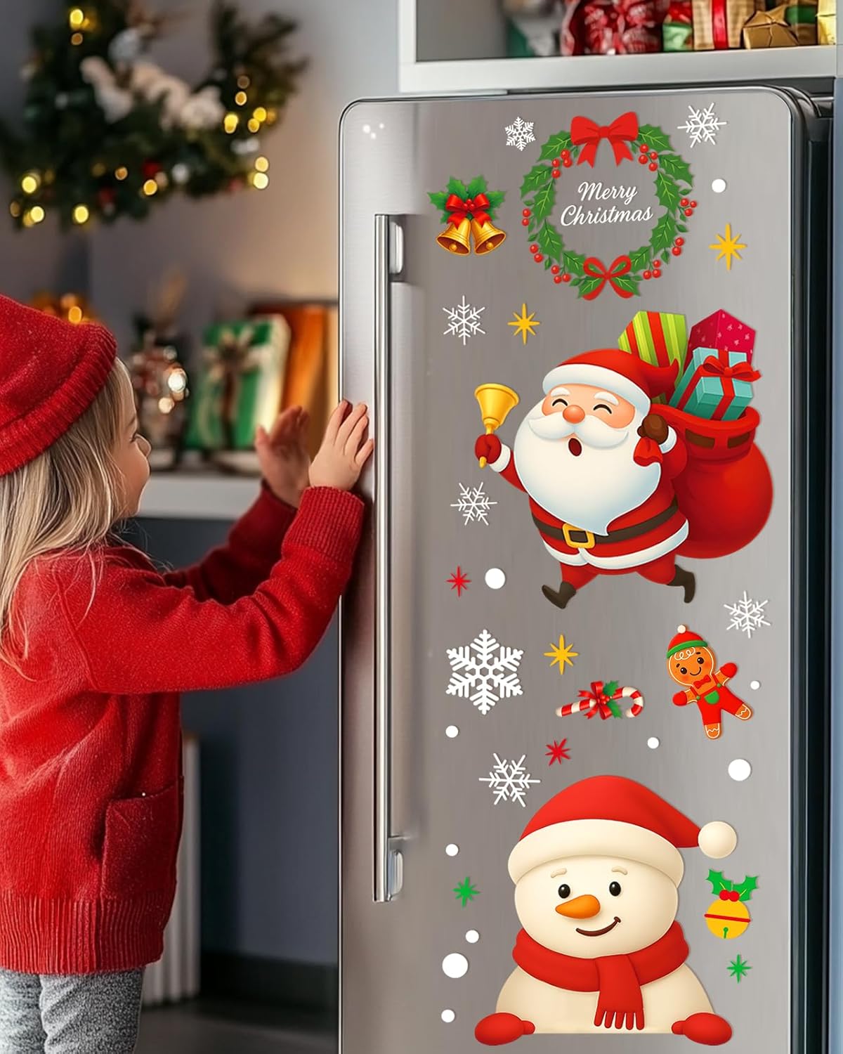 Christmas Window Clings - 9 Sheets 162 Pcs Cute Xmas Decorations for Winter Holiday Home Party Santa Reindeer Snowman Gingerbread Snowflake Stickers for Glass Double-Sided Static Window Decals