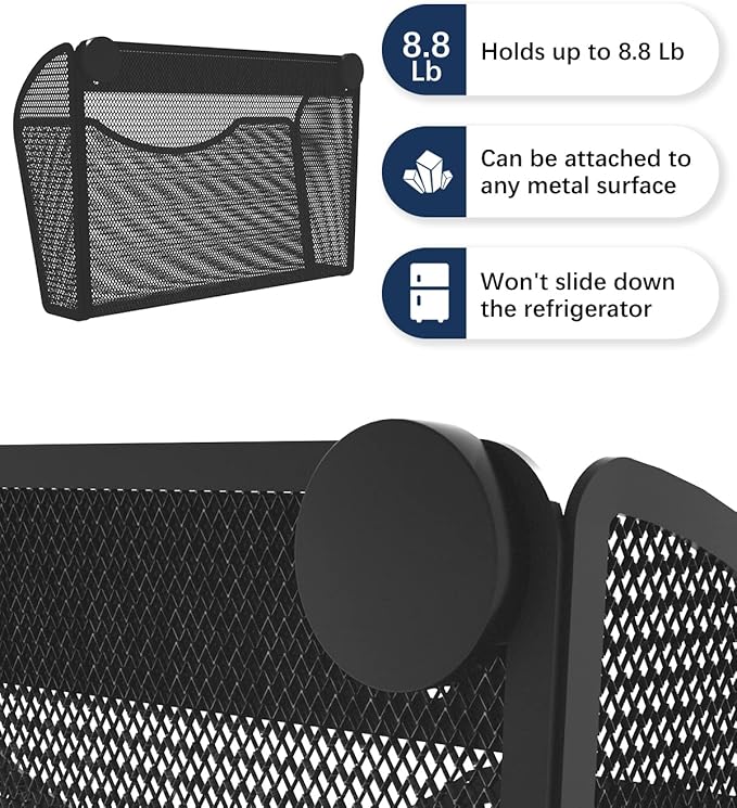 3 Pack 1-Tier Magnetic File Holder - No Drilling Installation File Organizer, Large Capacity Magnetic File Holder for Refrigerator, File Cabinets, Whiteboard, Office, Kitchen