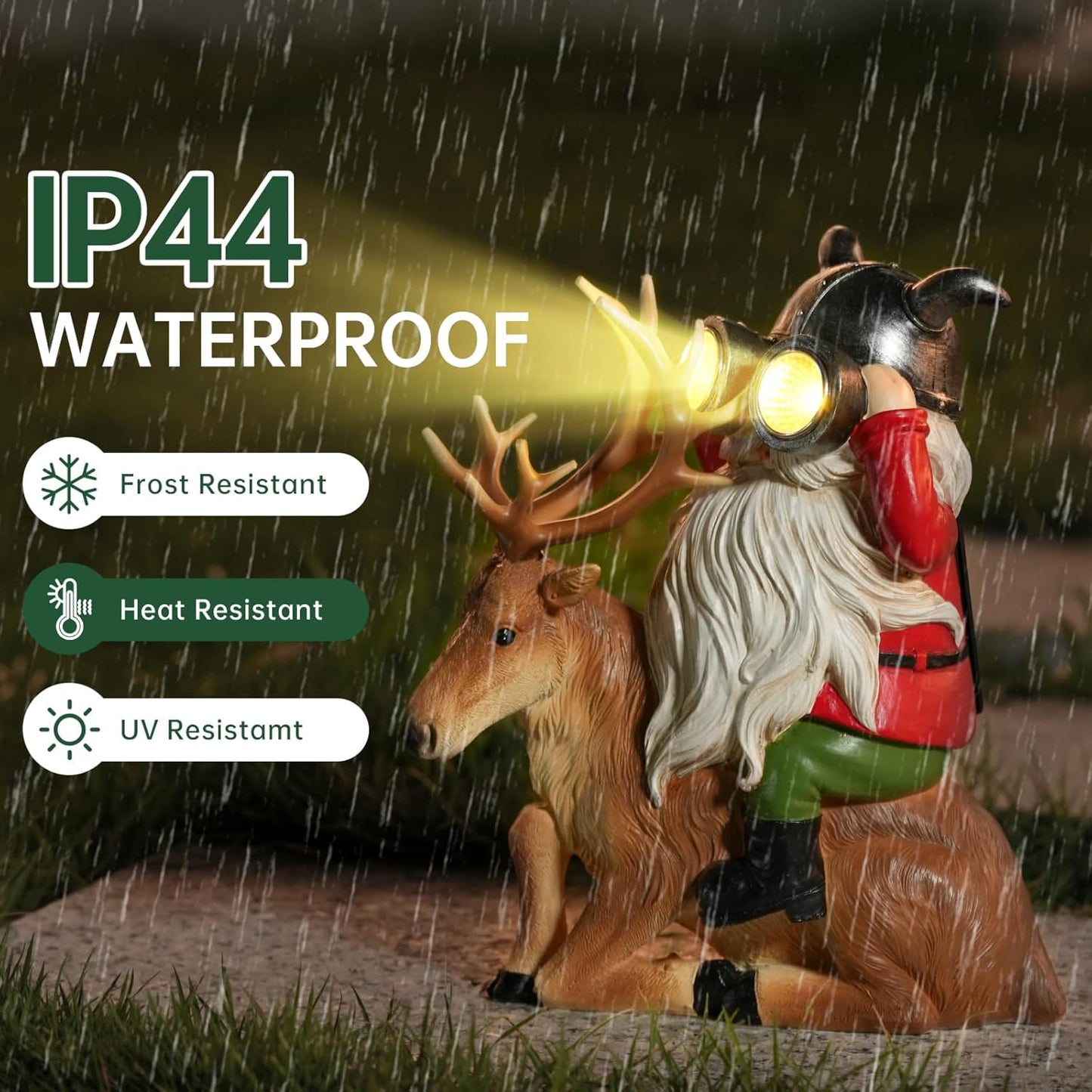 Garden Gnome Statues Resin Gnome Sitting On Deer Statues Solar Lights Outdoor Telescope Gnome Gifts for Yard, Patio Decor Gift (Deer Gnome)