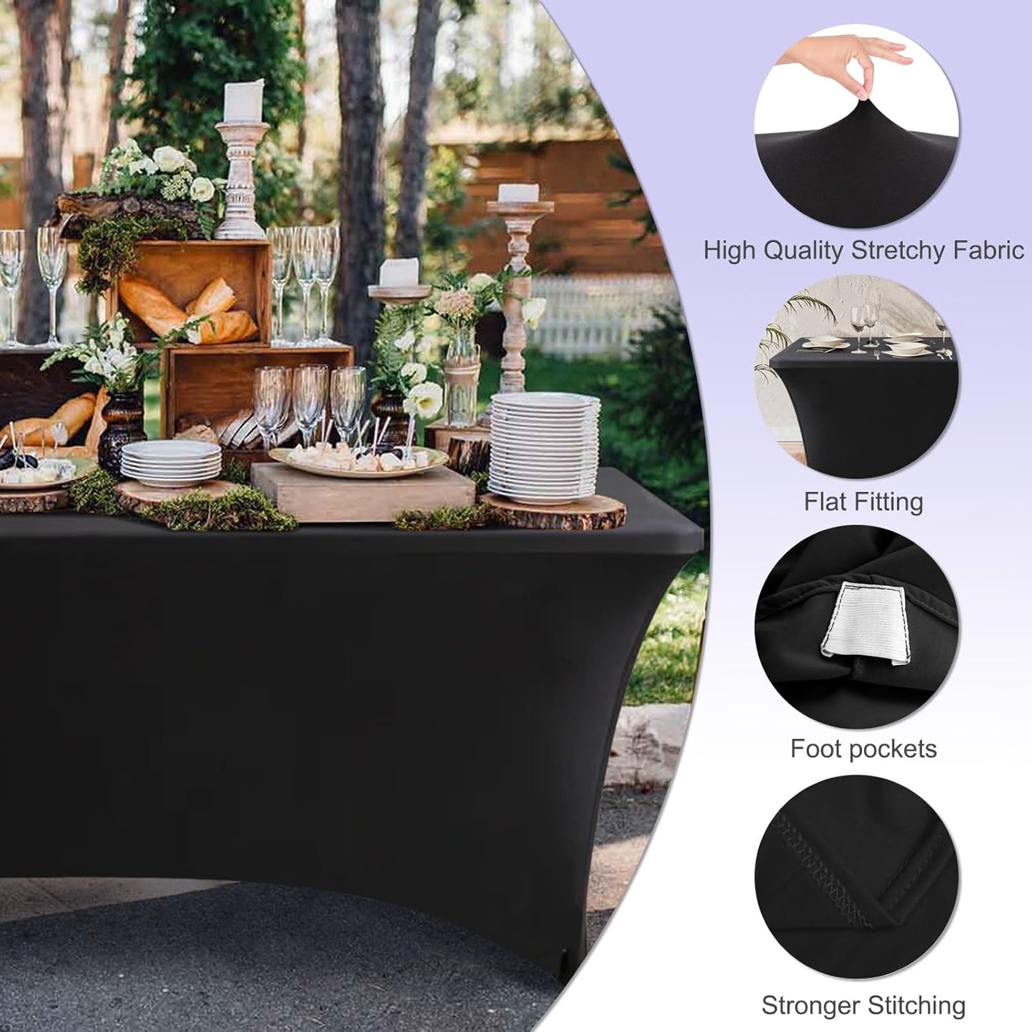 ABCCANOPY 4 Pack 8 FT Black Spandex Table Cover Stretch Fitted Wrinkle Resistant Tablecloth Reuse for Rectangular Folding Table Patry Event Wedding Banquet Protector