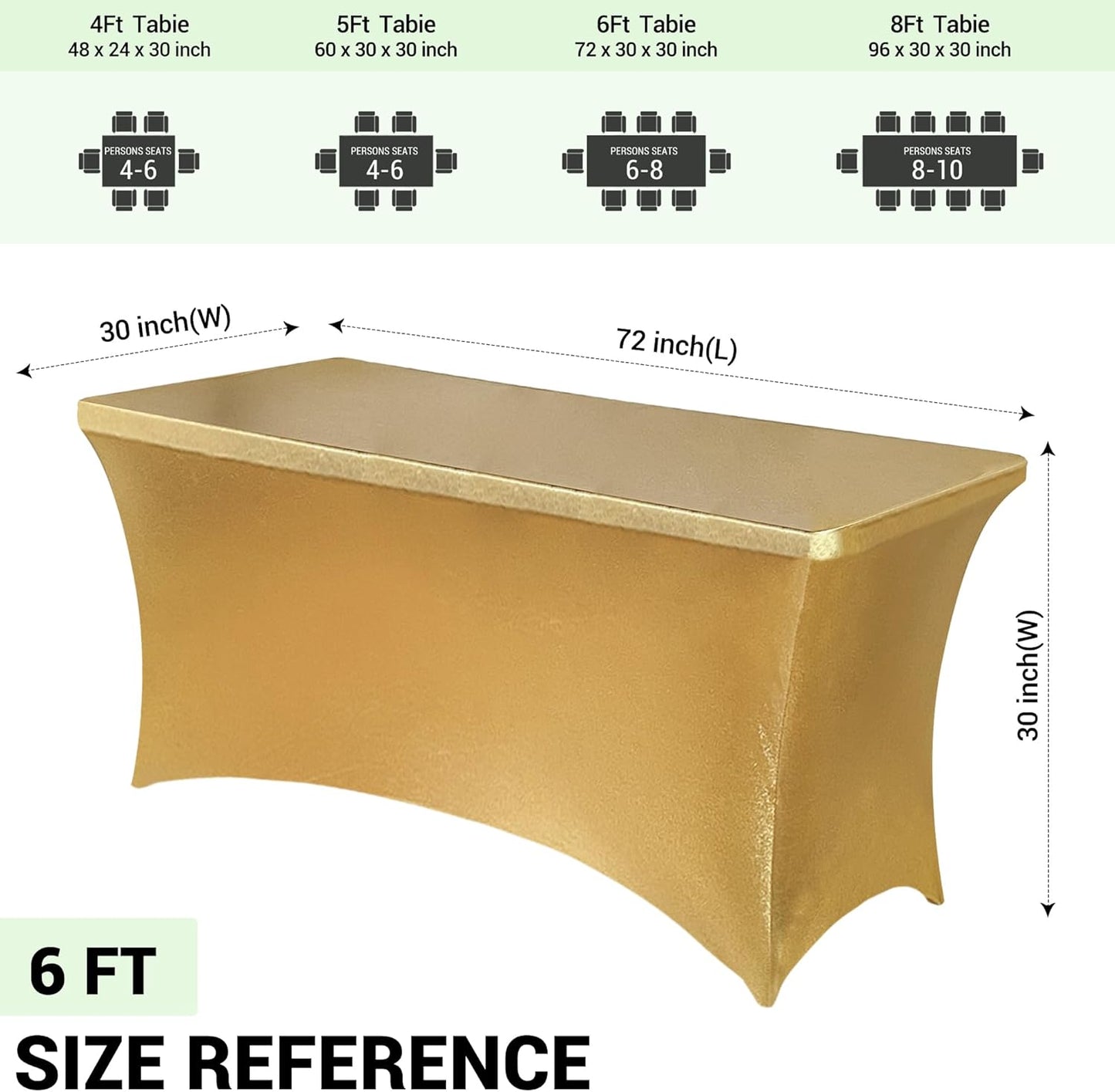 Obstal 6ft Stretch Spandex Table Cover for Standard Folding Tables - Universal Rectangular Fitted Tablecloth Protector for Wedding, Banquet and Party, 72L x 30W x 30H Inches, Stamping Gold, 2pc
