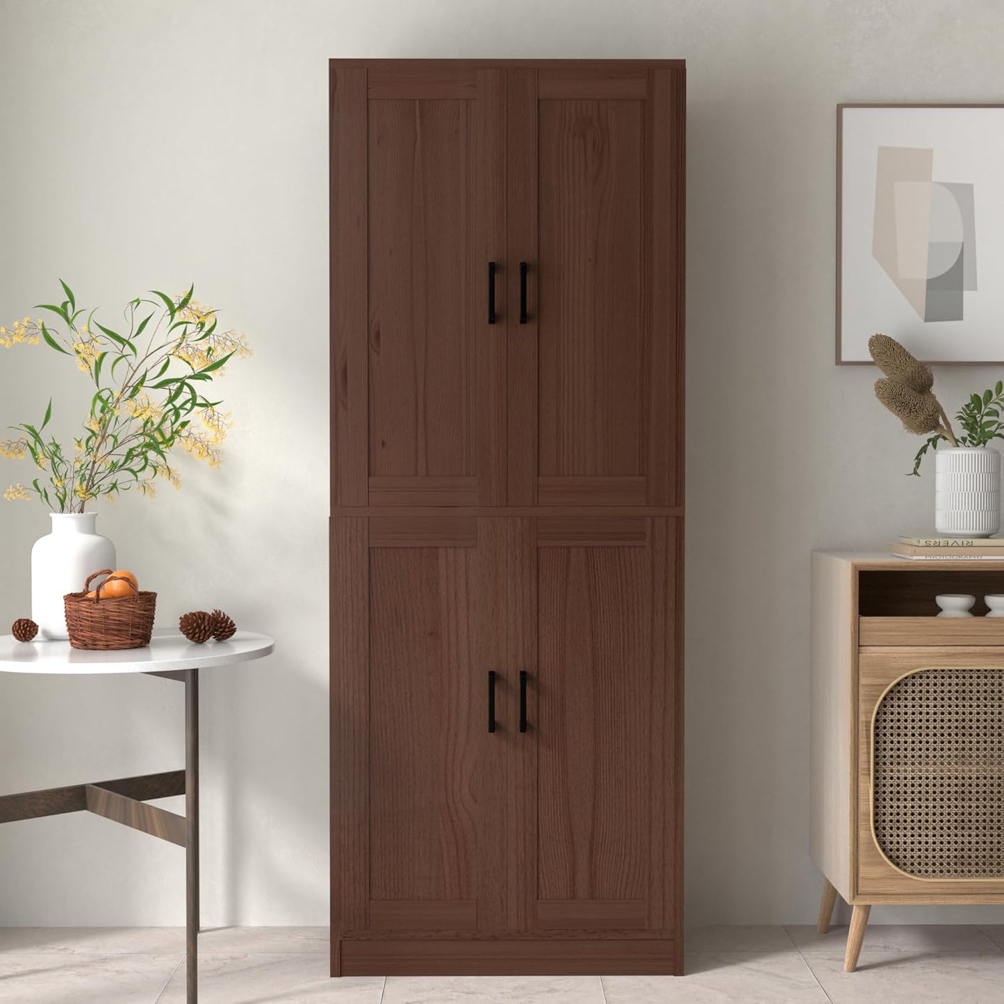 Brown Kitchen Pantry, 71" Tall Cabinet with Doors, Hutch with Storage for Dining Room