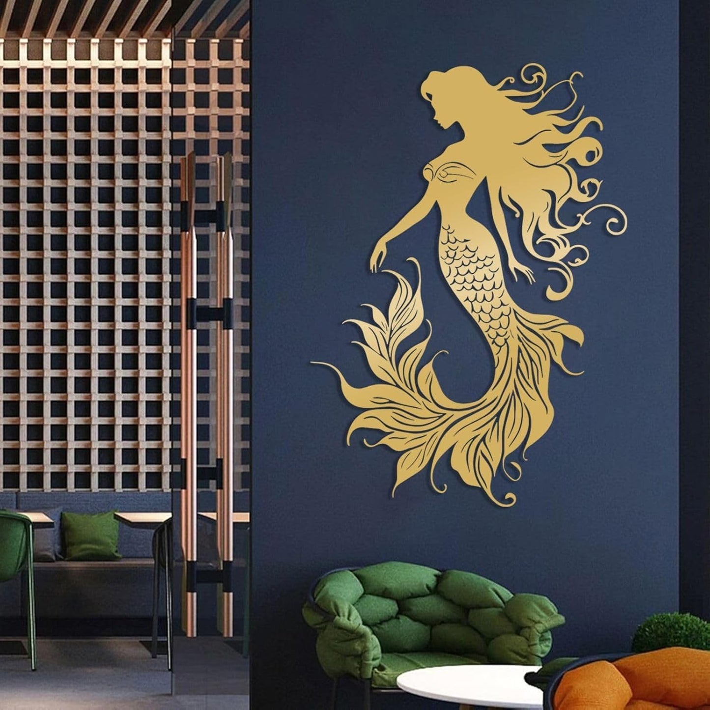 Veplsur Mermaid Metal Wall Art, Metal Mermaid Wall Decor, Marine Biology Wall Decor, Ocean Wall Art, Nautical Wall Hanging, Beach Hanging for Bathroom Bedroom (Silver, 24"x17"|60x43cm)