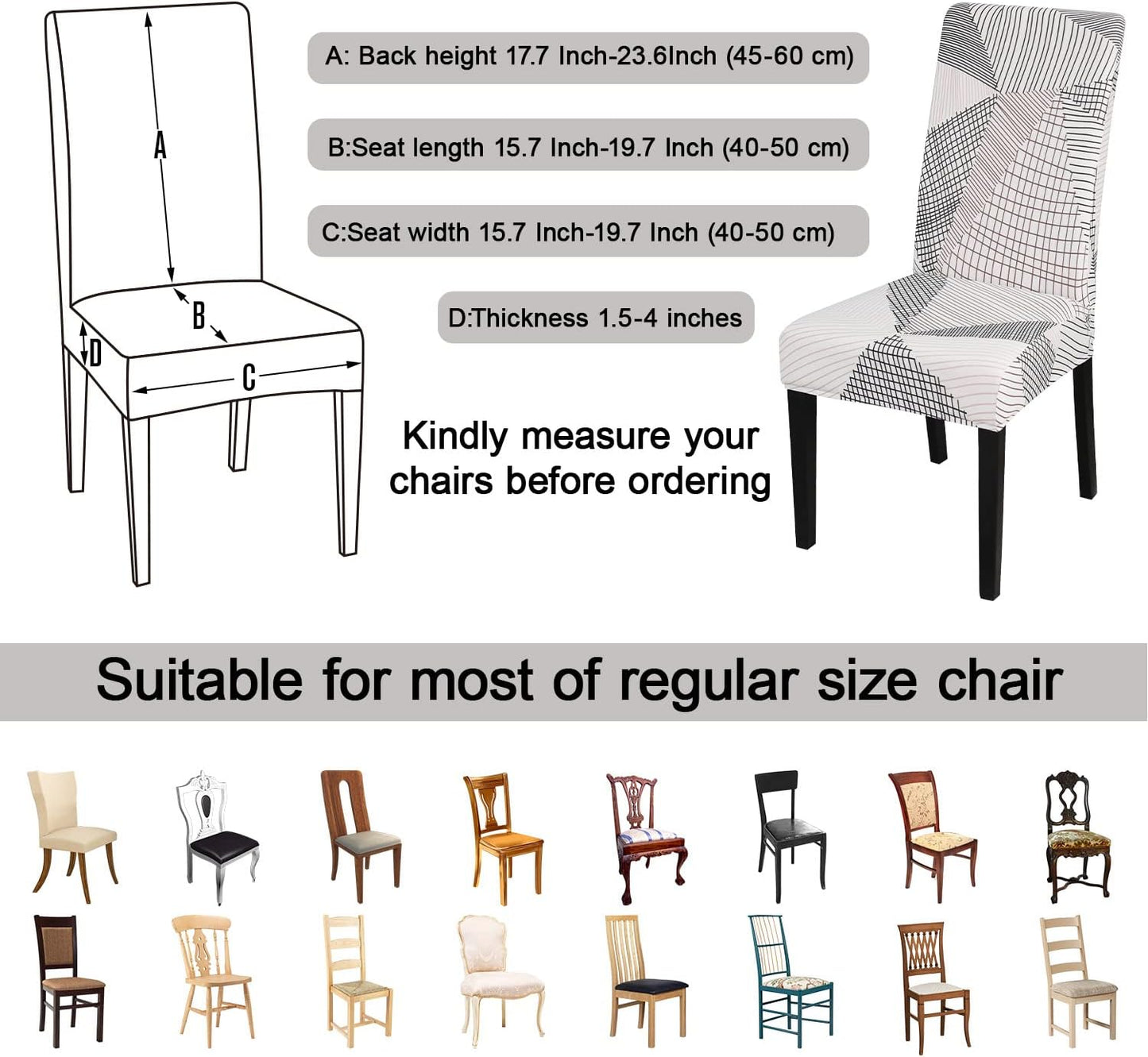 JQinHome White Chair Covers for Dining Room Set of 4, High Stretch Removable Washable Parsons Chair Slipcover for Home Party Hotel Wedding Ceremony (4PCS, Geometric)