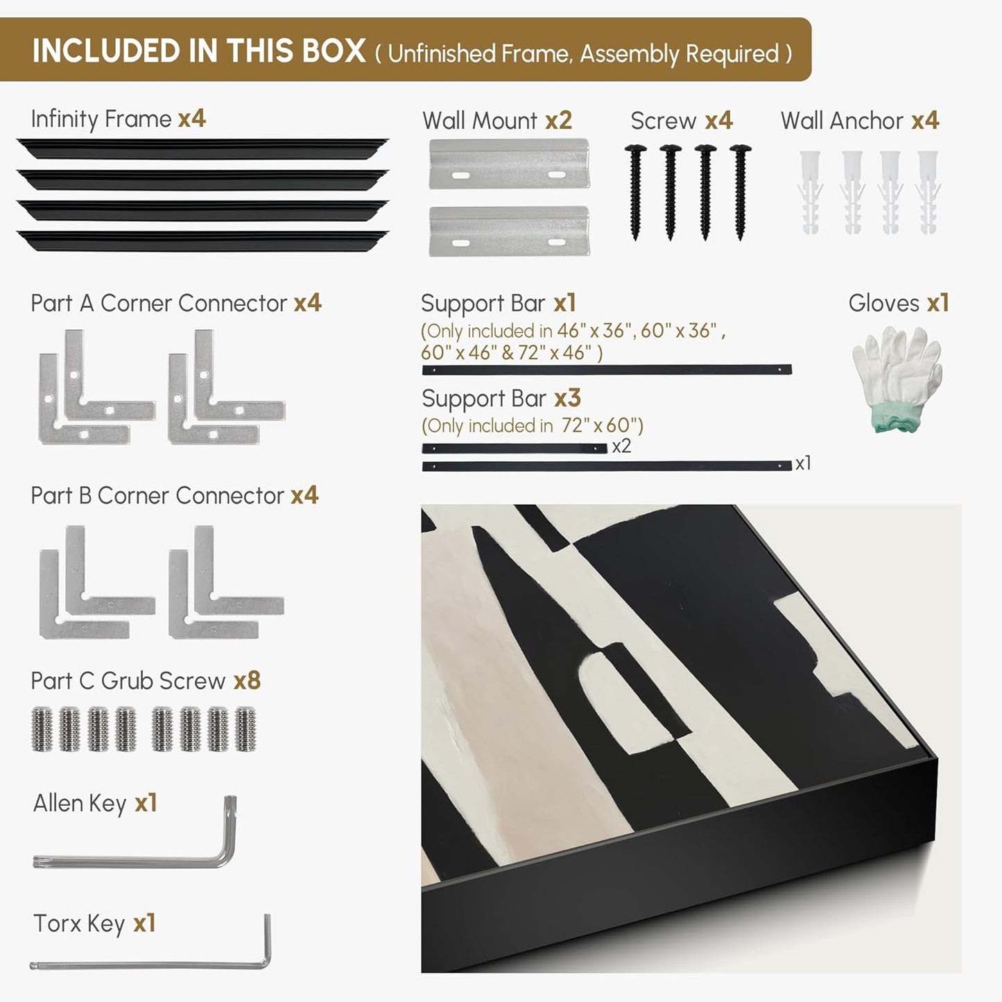 SIGNWIN 46"x72" Extra Large Framed Wall Art Black and White Abstract Geometric Design, Minimalist Modern Print for Home Living Room Bedroom Decor (Frame Assembly Required)