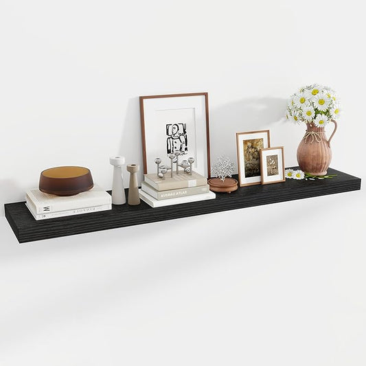 55 Inch Floating Shelves, 11.6 Inch Deep Floating Shelves for Wall, Floating Shelf with Invisible Brackets, Deep Shelves for Bathroom, Bedroom, Living Room, 1 Pack, Black