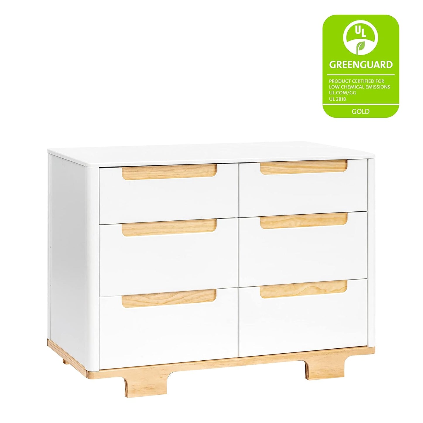 babyletto Yuzu 6-Drawer Dresser in White and Natural, Greenguard Gold Certified