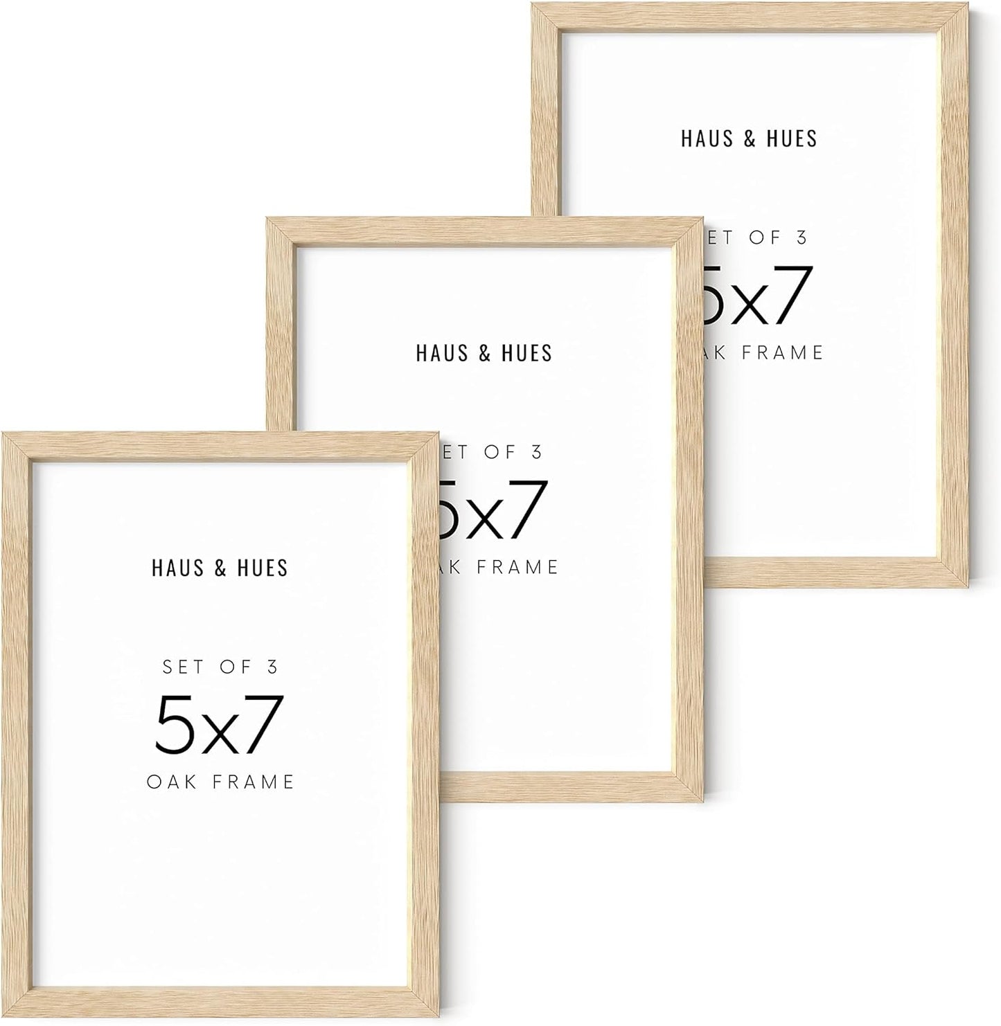 HAUS AND HUES Beige Wood Picture Frames 5x7 - Set of 3 for Gallery Wall, Collage Wall Decor, Photo Frames (Beige Oak)