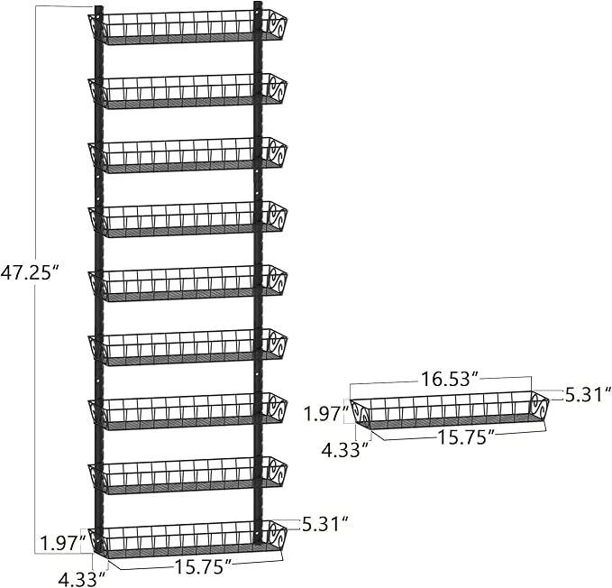 SWOMMOLY Adjustable Wall Mount Spice Rack, 9-Tier Dual-use (Multi-use) Organizer, Black