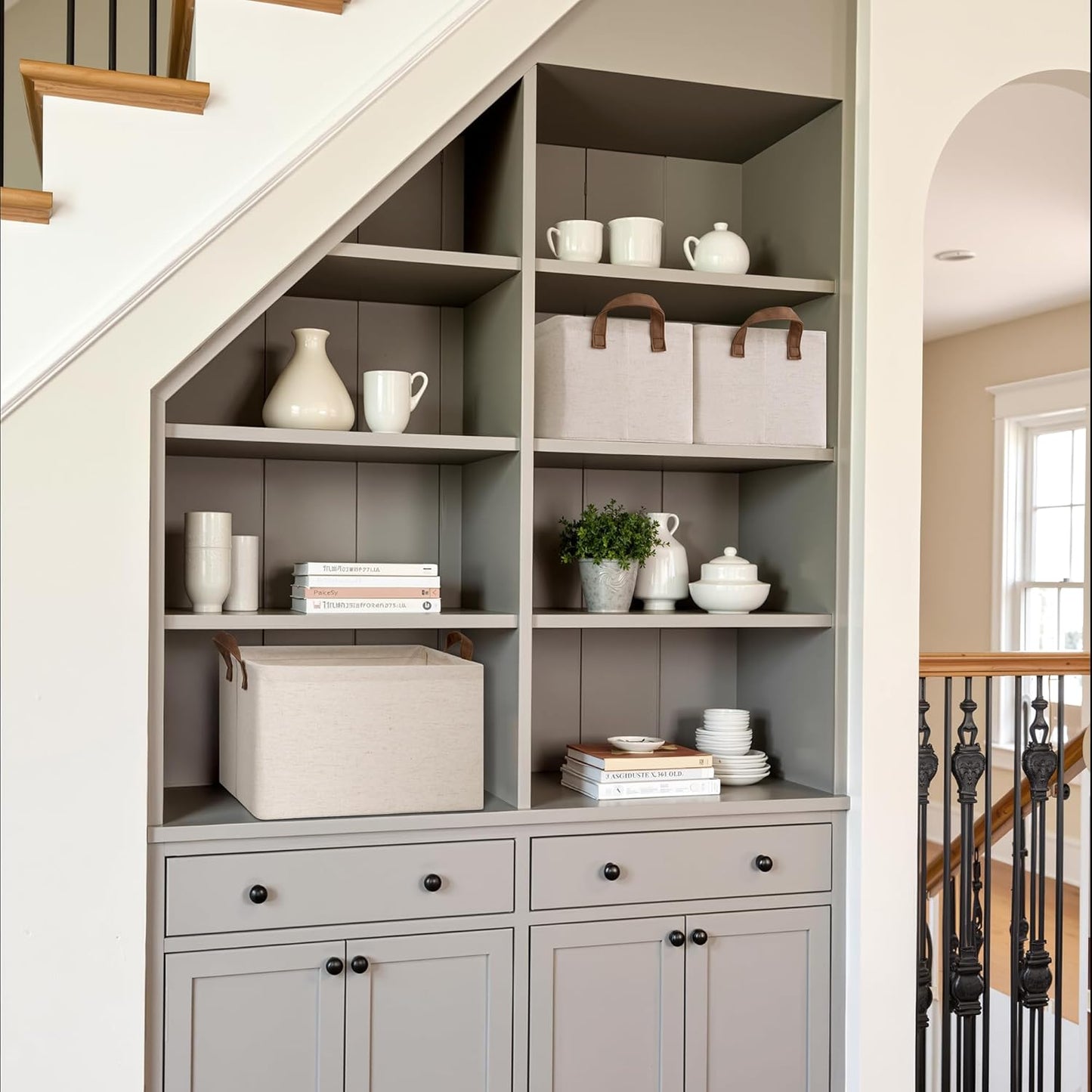 StorageWorks Storage Bins, Shelves Baskets for Organizing, Fabric Closet Organizers with Handles, Metal Frame, Beige（Cotton-linen）, 2-Pack