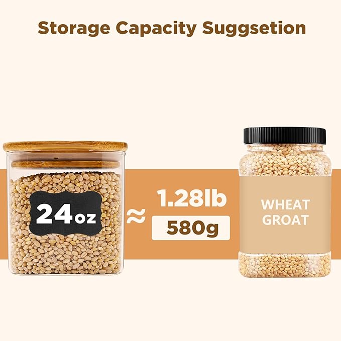 Glass Food Storage Jars Square 24oz, 4 Pack Glass Jars With Bamboo Lids, Kitchen Storage Containers For Spice, Candy, Cookie, Storage For Pantry Organizers