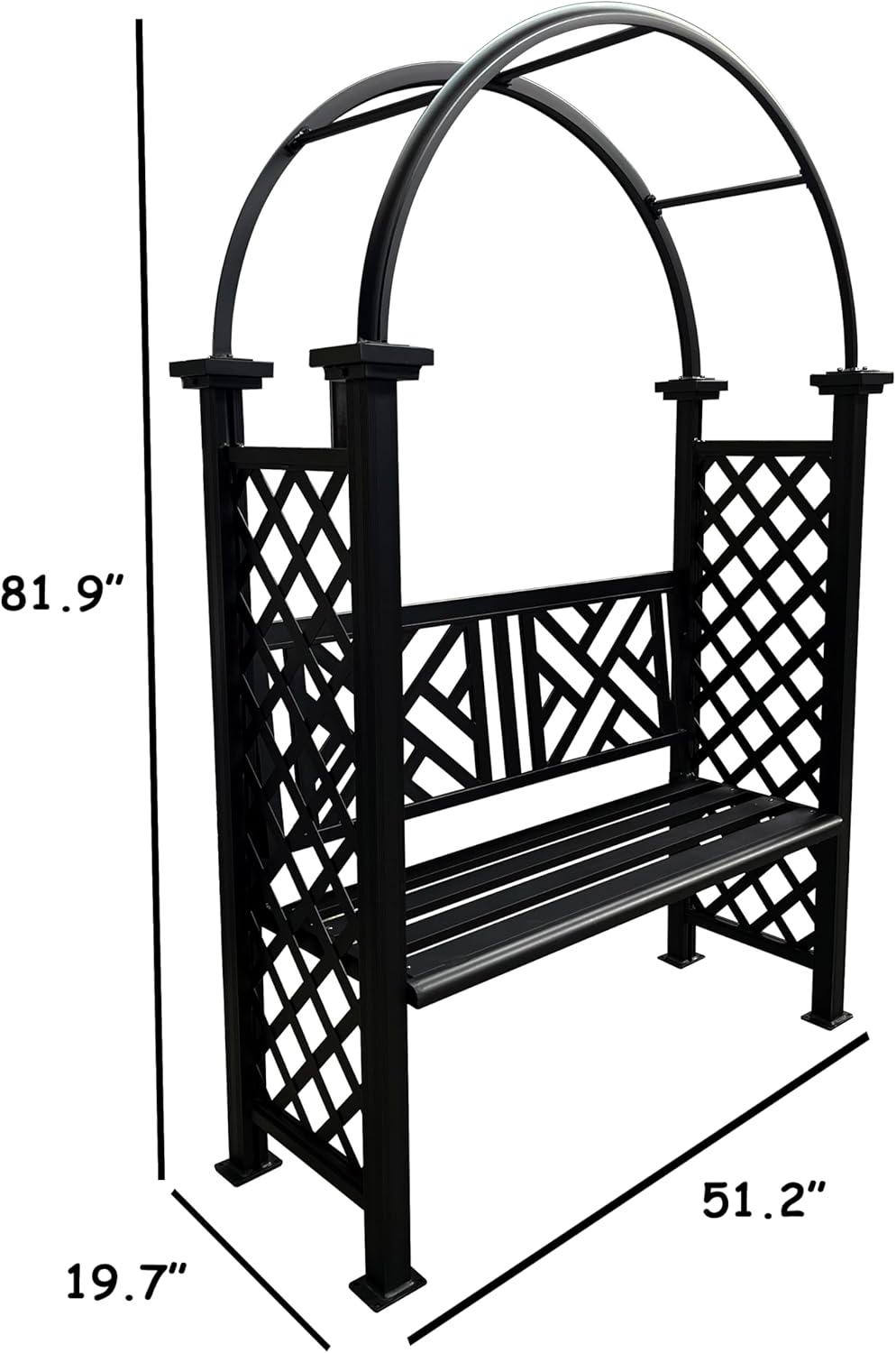 Black Aluminum Garden Arbor Arch with 2-Seater Bench