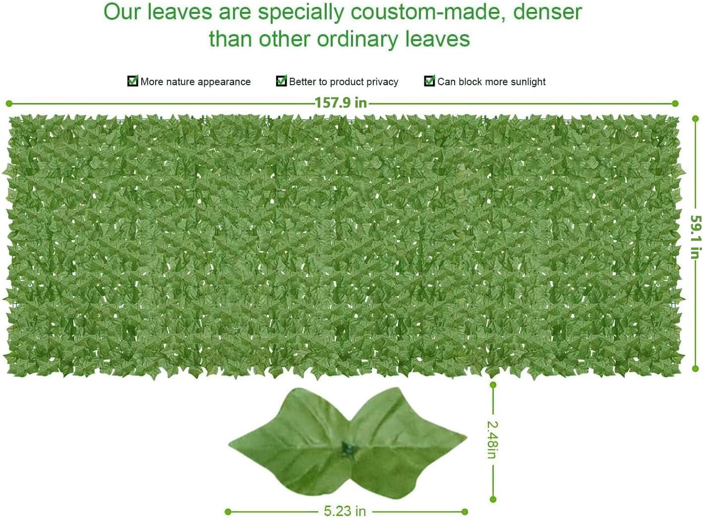 Artificial Ivy Privacy Fence Wall Screen,160x60 in in in UV-Anti Faux Greenery Backdrop Ivy Vine Leaf Hedges Fence Panels for Patio, Balcony, Garden, Backyard Indoor Outdoor Green Wall Decor