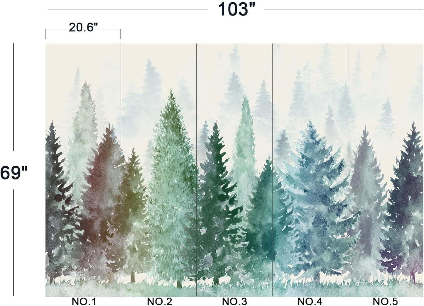 Colorful Watercolor Forests Children's Nursery Wall Mural Wallpaper 103" x 69"