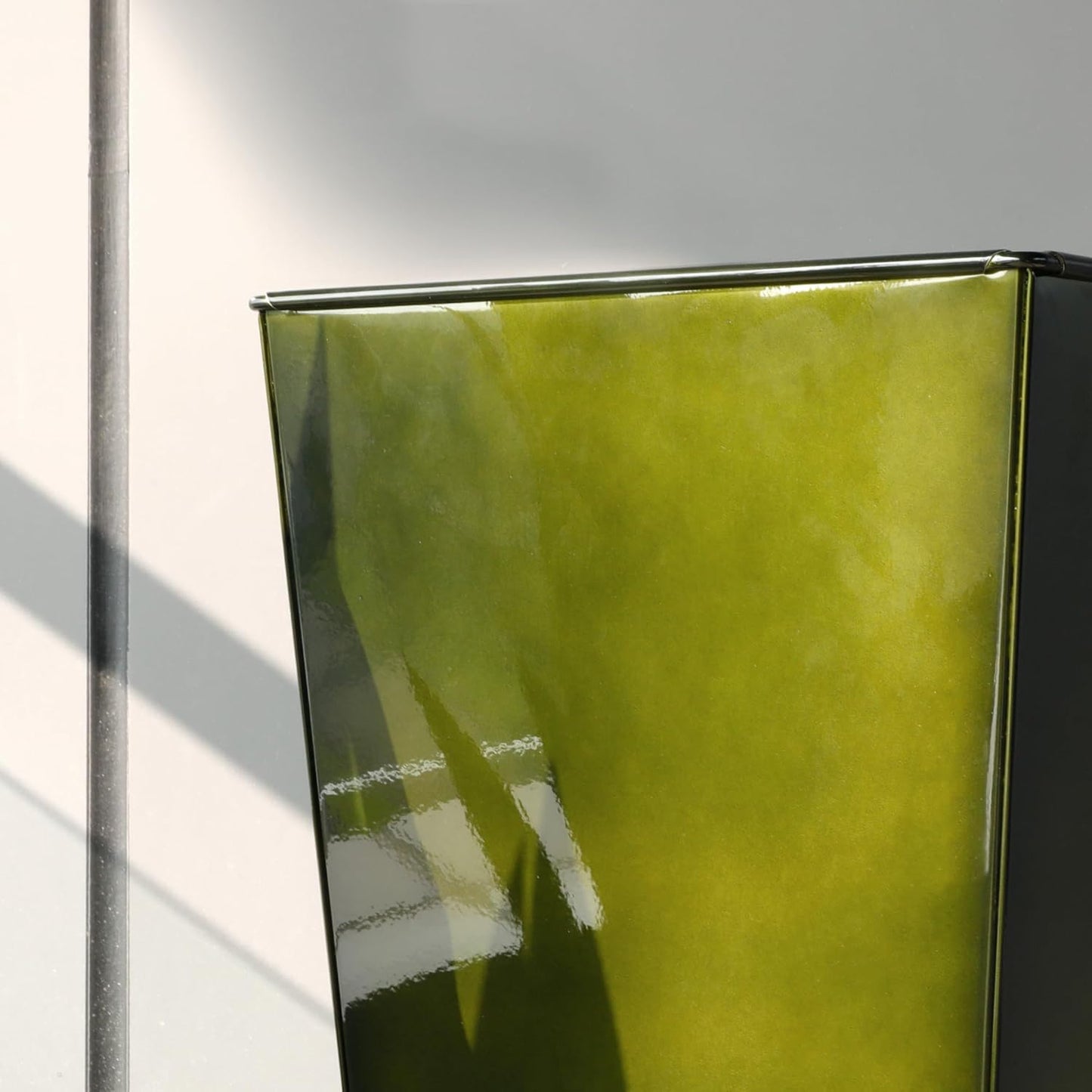 KOL 18''H. Bright Glazed Planter with Drainage Hole, Set of 2, Galvanized Steel Planter Pots for Indoor & Outdoor Use, Decorative Flower Plant Pots for Front Porch, Patio, Deck - Green