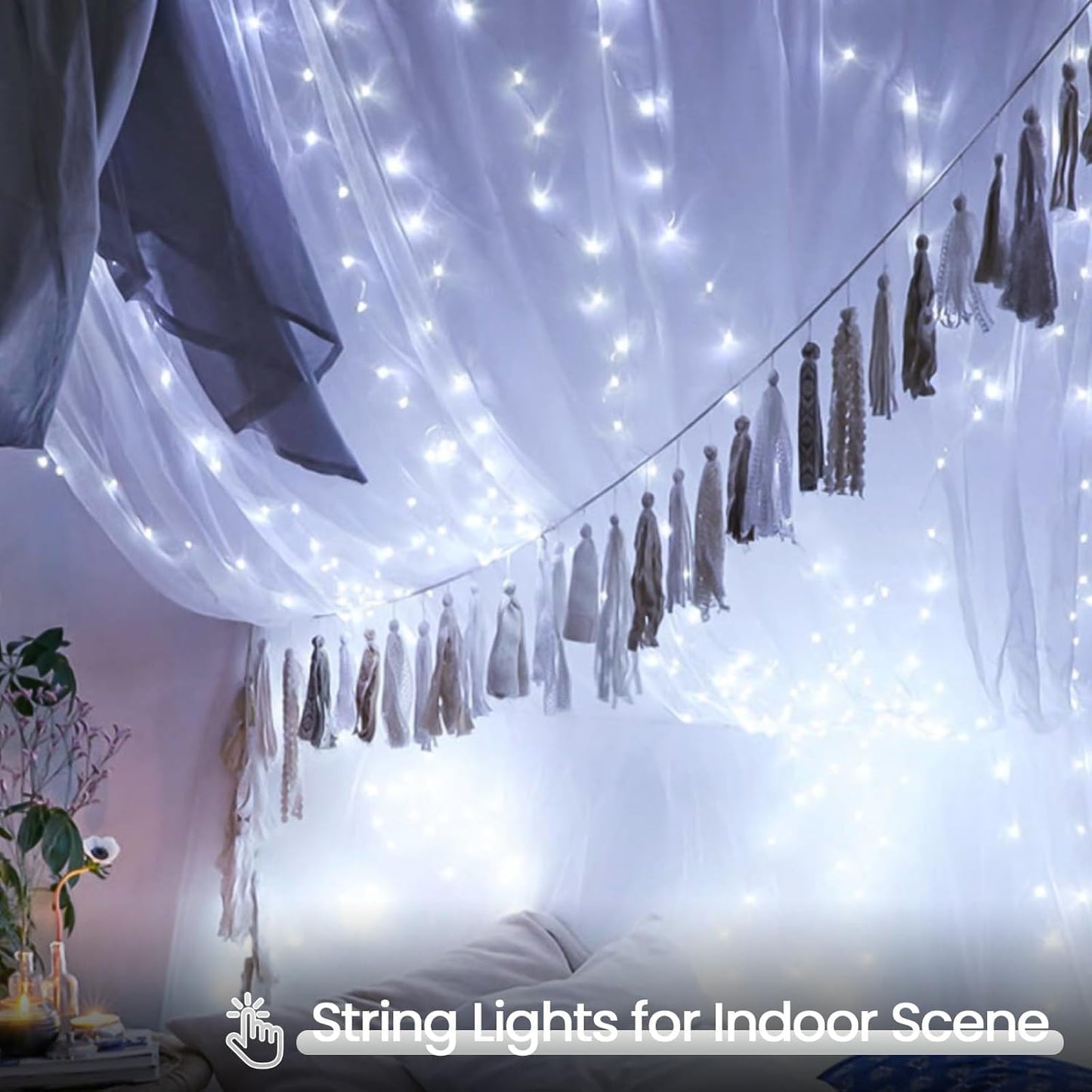 4 Pack String Lights Battery Operated with Timer, 132FT 400 LED Waterproof Battery Twinkle Lights, 8 Modes Fairy Light for Indoor Outdoor Party Bedroom Garland Tree Christmas Decorations (Cool White)