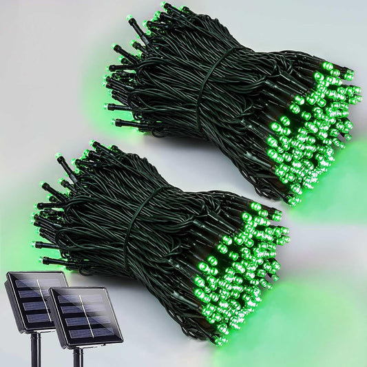EEW 2 Pack 200 LED Solar Christmas Lights Outdoor Waterproof, Solar String Lights for Outside, Green Wire Solar Tree Light with 8 Lighting Modes for Xmas Wedding Party Garden Yard Decorations (Green)