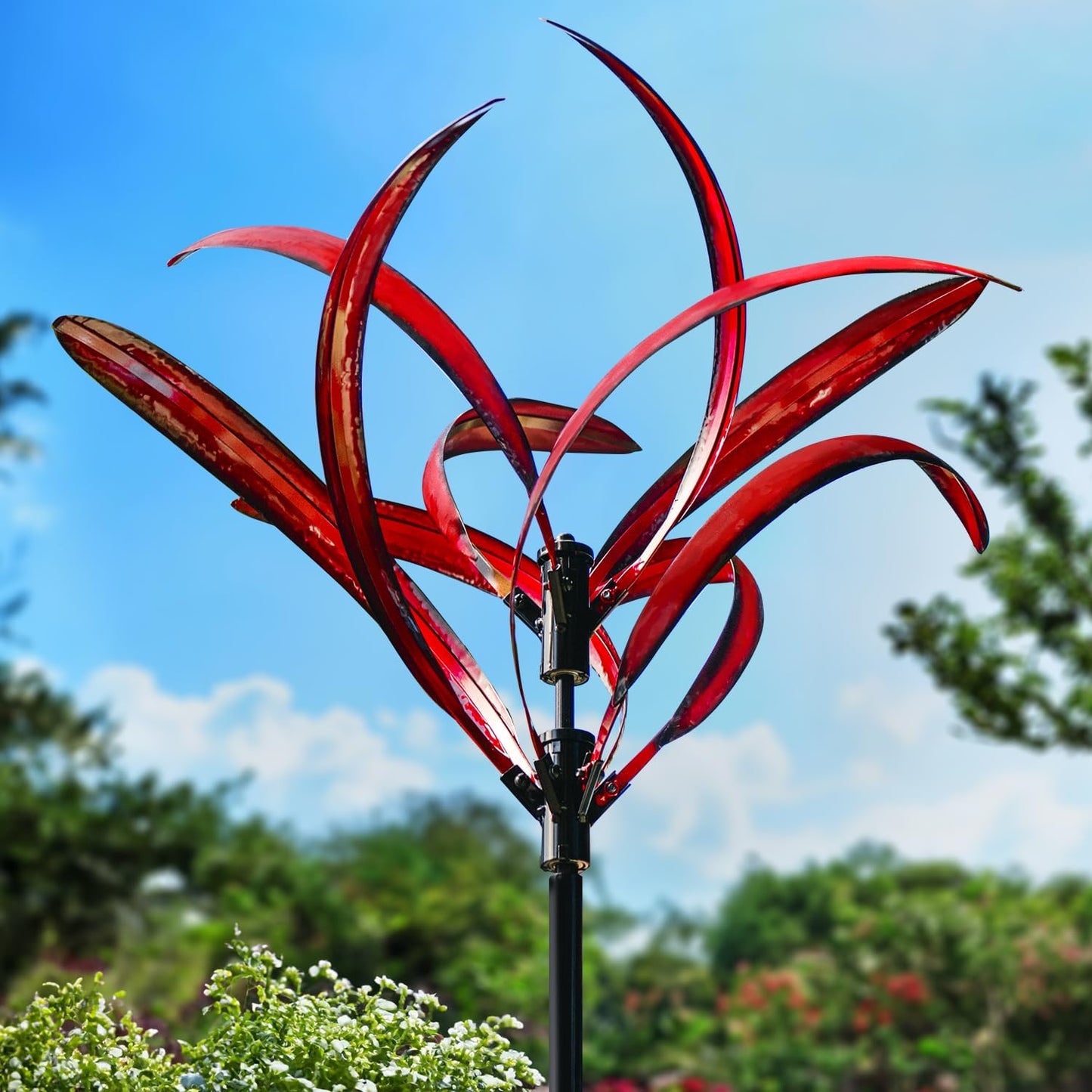 LimeHill Wind Spinner for Garden and Yard - Large Metal Kinetic Wind Sculptures Yard Art Outdoor (Burgundy 2)