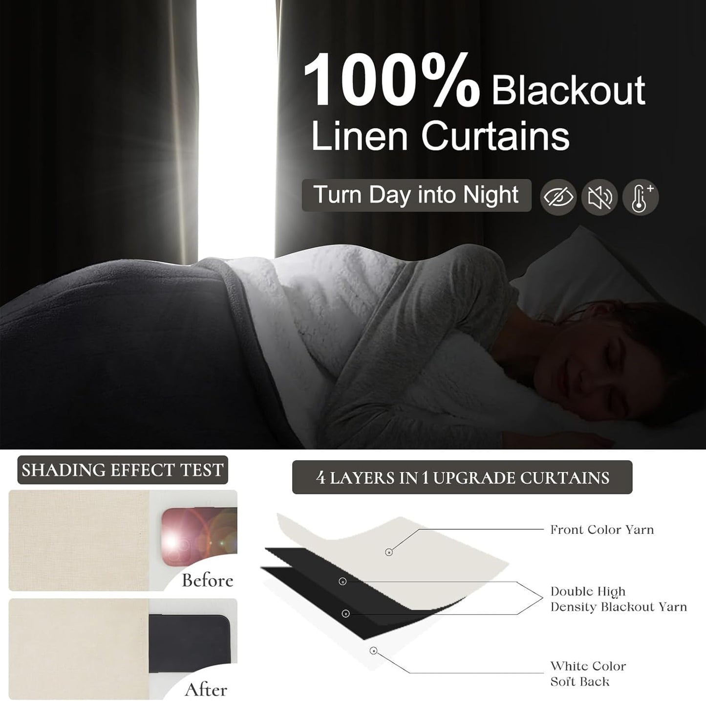 Textured Linen 96 Inch Blackout Curtains, Pinch Pleated/Back Tab Drop Cloth Curtains to Cover Closet Farmhouse Draft Blocking Block Out Cottage Window Drapes 2 Panels 8 FT Tall Beige Cream